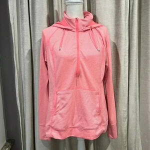 TANGERINE PINK QUARTER ZIP PULLOVER HOODIE